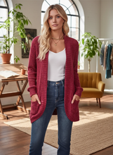 Load image into Gallery viewer, Ribbed Open Front Long Cardigan with Pockets (multiple color options)

