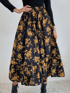 Printed Elastic Waist Midi Skirt (multiple color/print options)