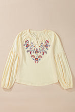 Load image into Gallery viewer, Embroidered Notched Long Sleeve Blouse
