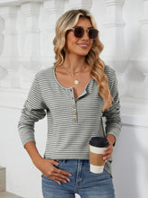 Load image into Gallery viewer, Striped Half Button Long Sleeve Top (multiple color options)
