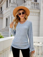 Load image into Gallery viewer, Drawstring V-Neck Long Sleeve Top (multiple color options)
