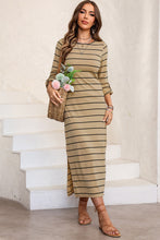 Load image into Gallery viewer, Slit Striped Round Neck Midi Dress (multiple color options)
