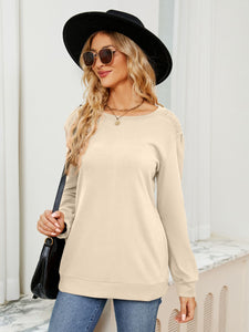 Ruched Shoulder Round Neck Long Sleeve Sweatshirt (multiple color options)