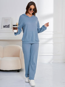 Dropped Shoulder Long Sleeve Hoodie and Pants Set (multiple color options)