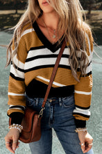 Load image into Gallery viewer, Contrast Stripes V Neck Long Sleeve Sweater
