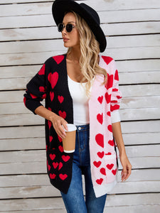 Heart Open Front Long Sleeve Cardigan (multiple color options)