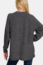 Load image into Gallery viewer, Brushed Melange Hacci High-Low Sweater in Black
