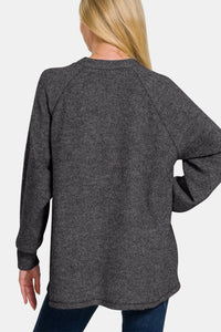 Brushed Melange Hacci High-Low Sweater in Black