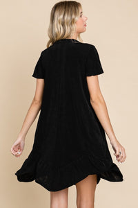 Notched Short Sleeve Dress in Black