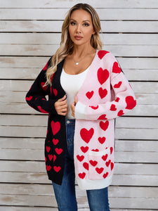 Heart Open Front Long Sleeve Cardigan (multiple color options)