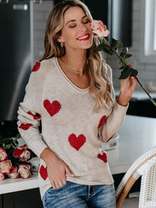 Heart Scoop Neck Long Sleeve Sweater (multiple color options)