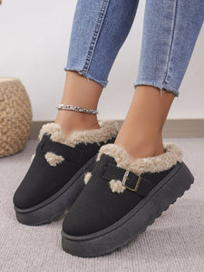 Thermal Fuzzy Buckle Platform Slippers (multiple color options)