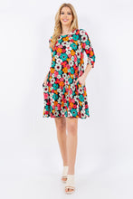 Load image into Gallery viewer, Floral Three-Quarter Sleeve Dress with Pockets
