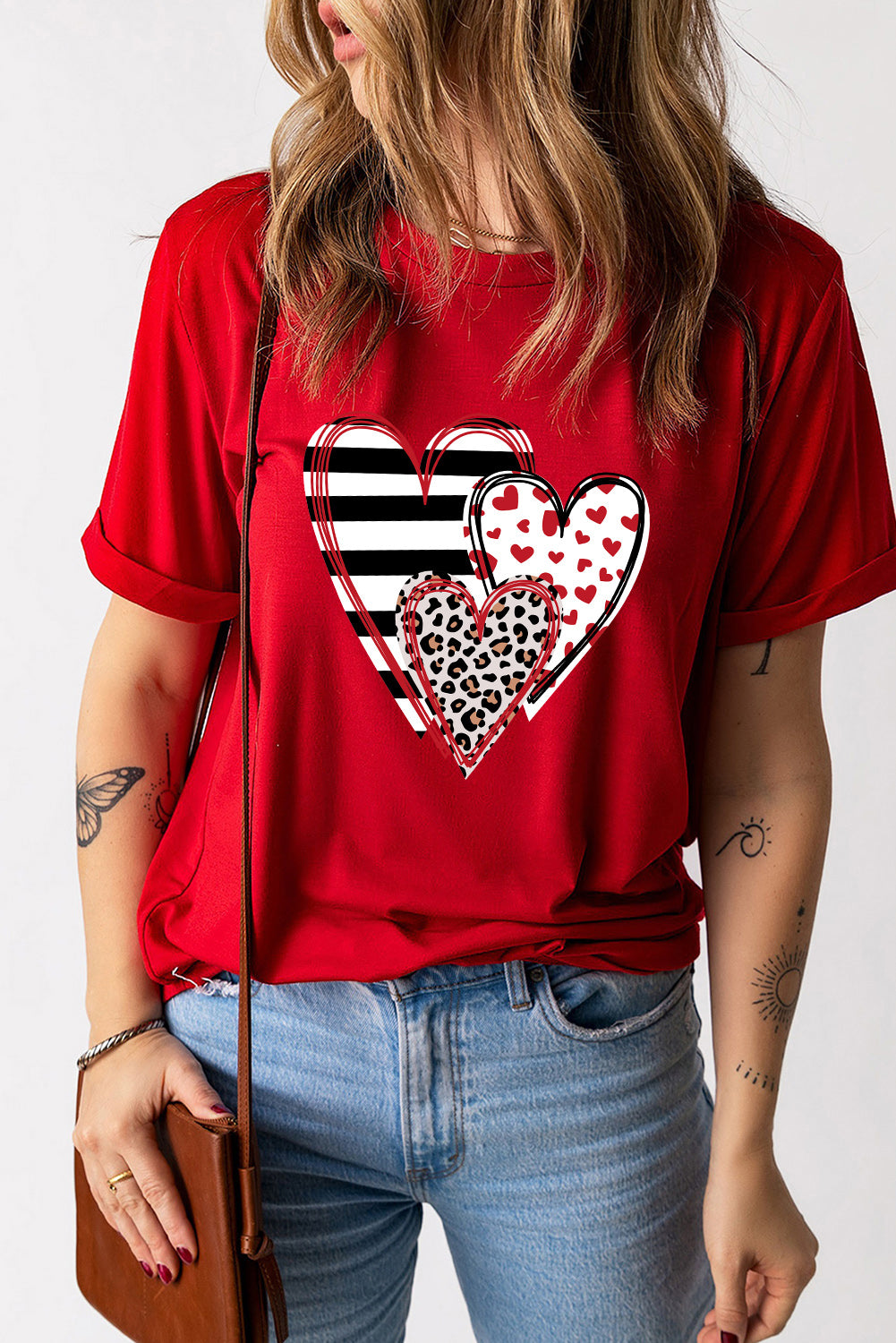 Heart Round Neck Short Sleeve Graphic T-Shirt