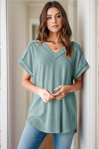 Textured V-Neck Short Sleeve Top (multiple color options)