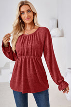 Load image into Gallery viewer, Ruched Round Neck Flounce Sleeve Blouse (multiple color options)
