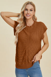 Cable-Knit Round Neck Cap Sleeve Sweater (multiple color options)