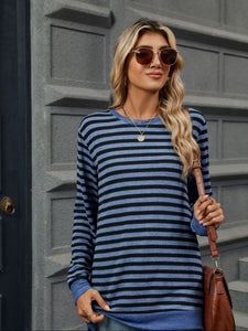 Striped Round Neck Long Sleeve Top (multiple color options)