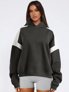 Contrast Dropped Shoulder Long Sleeve Hoodie (multiple color options)