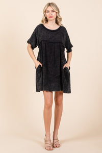 Short Sleeve Babydoll Texture Dress with Pockets