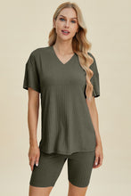 Load image into Gallery viewer, Ribbed V-Neck Short Sleeve Top and Shorts Set (multiple color options)
