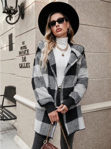 Plaid Long Sleeve Hooded Coat (multiple color options)