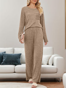 Round Neck Long Sleeve Top and Pants Lounge Set  (multiple color options)