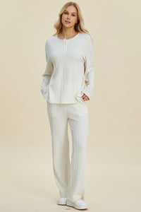 Cable-Knit Long Sleeve Top and Pants Set (multiple color options)