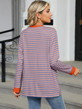 Load image into Gallery viewer, Pocketed Striped Round Neck Long Sleeve Top (multiple color options)
