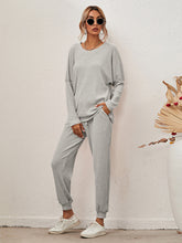 Load image into Gallery viewer, Round Neck Dropped Shoulder Top and Joggers Lounge Set (multiple color options)
