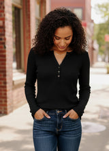 Load image into Gallery viewer, Backwoods Beauty Black Thermal Top
