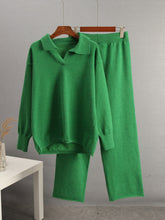 Load image into Gallery viewer, Johnny Collar Long Sleeve Top and Pants Sweater Set (multiple color options)
