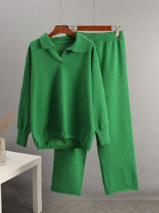 Johnny Collar Long Sleeve Top and Pants Sweater Set (multiple color options)