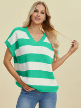 Load image into Gallery viewer, Striped V-Neck Short Sleeve Sweater (multiple color options)
