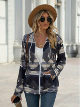 Load image into Gallery viewer, Geometric Zip Up Long Sleeve Hooded Jacket (multiple color options)
