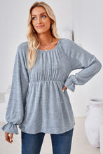 Load image into Gallery viewer, Ruched Round Neck Flounce Sleeve Blouse (multiple color options)
