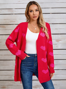 Heart Open Front Long Sleeve Cardigan (multiple color options)