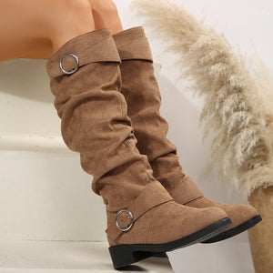 Buckle Round Toe Block Heel Boots (multiple color options)