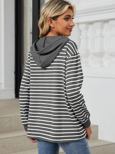 Drawstring Striped Long Sleeve Hoodie (multiple color options)