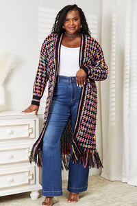 Whimsical Wanderlust Multicolored Open Front Fringe Hem Cardigan