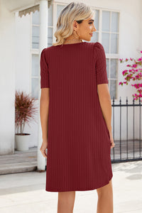 Pocketed Square Neck Short Sleeve Dress (multiple color options)