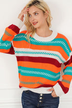 Load image into Gallery viewer, Contrast Striped Round Neck Long Sleeve Sweater
