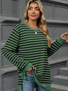 Striped Round Neck Long Sleeve Top (multiple color options)