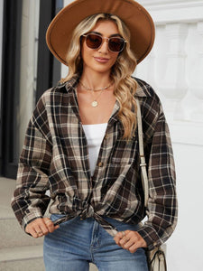 Plaid Collared Neck Long Sleeve Shirt (multiple color options)