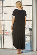 Load image into Gallery viewer, Leopard Color Block Short Sleeve Slit Maxi Dress with Pockets in Ivory
