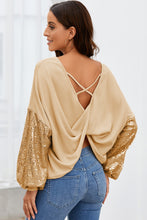 Load image into Gallery viewer, Sequin Crisscross Boat Neck Long Sleeve Blouse (2 color options)
