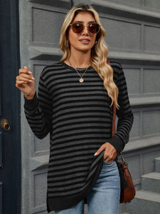 Striped Round Neck Long Sleeve Top (multiple color options)