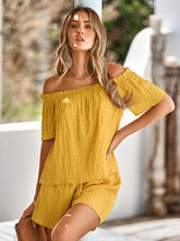 Load image into Gallery viewer, Off-Shoulder Short Sleeve Top and Tied Shorts Set (multiple color options)
