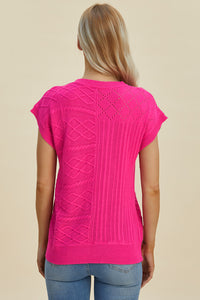 Cable-Knit Round Neck Cap Sleeve Sweater (multiple color options)