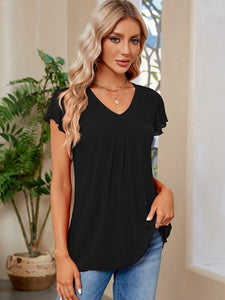 Ruched V-Neck Short Sleeve Top  (multiple color options)